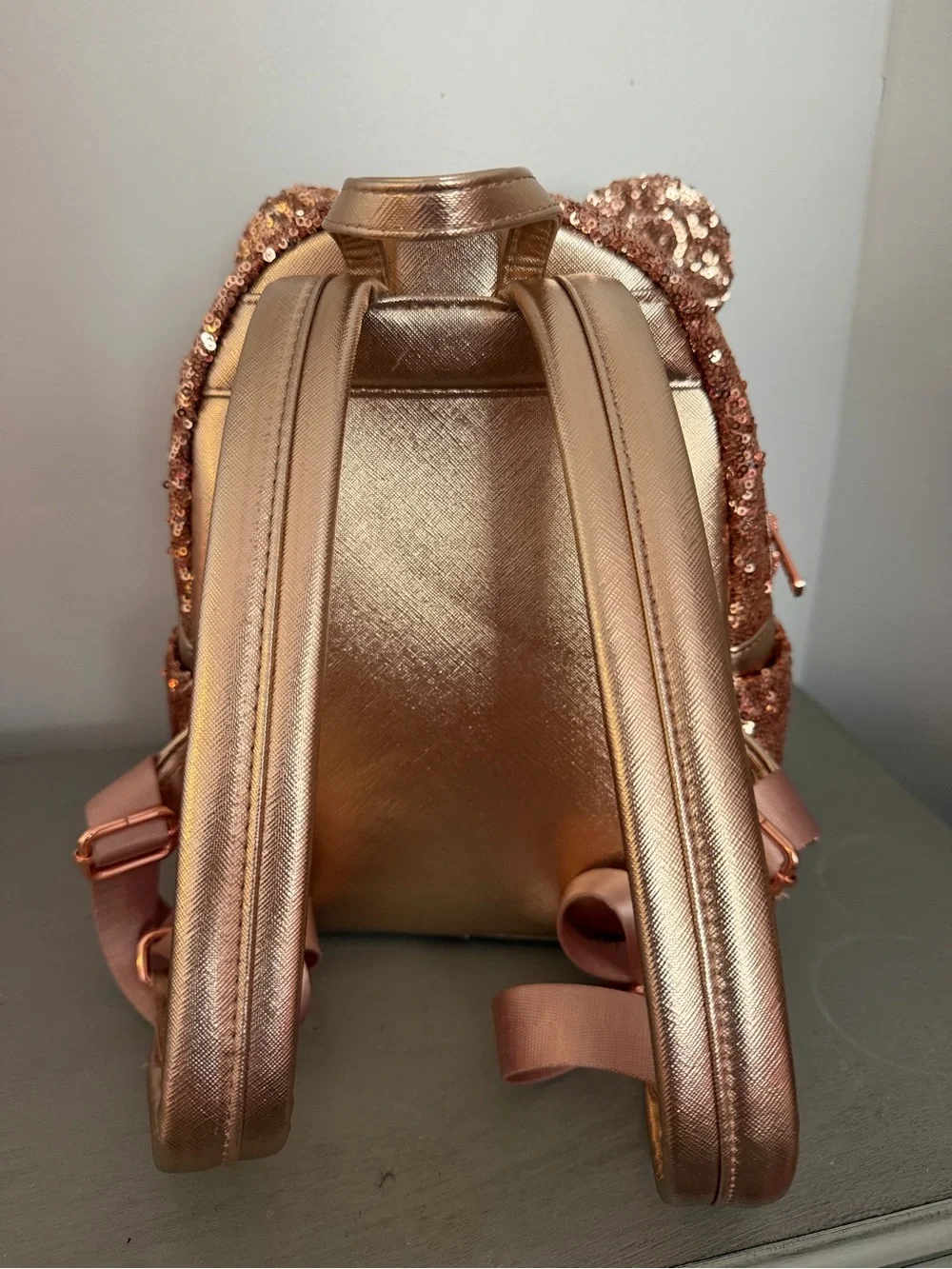 Loungefly Rose Gold Sequin Minnie Ear Mini Backpack
